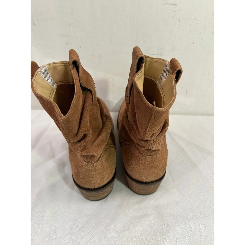Unbranded Suede Slouchy Western Ankle Boots 7.5 Brown Leather Booties Women